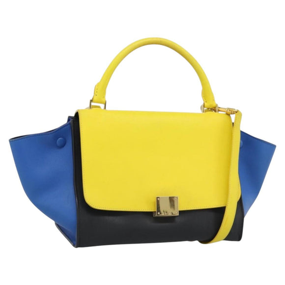 CELINE Trapeze Hand Bag Leather 2way Yellow Gold Auth 192289A