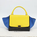 CELINE Trapeze Hand Bag Leather 2way Yellow Gold Auth 192289A-26
