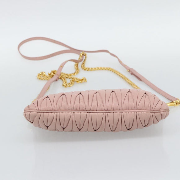 Miu Miu Matelasse Chain Shoulder Bag Leather 2way Pink Gold Auth 192292A