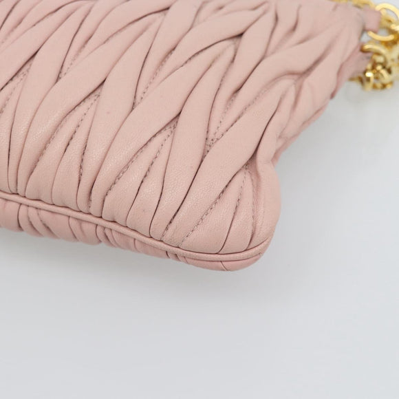 Miu Miu Matelasse Chain Shoulder Bag Leather 2way Pink Gold Auth 192292A