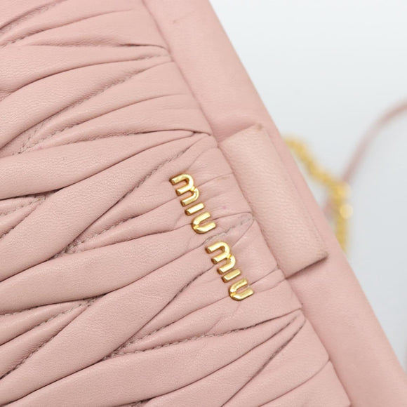Miu Miu Matelasse Chain Shoulder Bag Leather 2way Pink Gold Auth 192292A