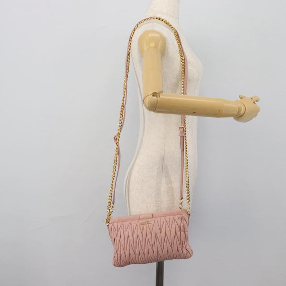 Miu Miu Matelasse Chain Shoulder Bag Leather 2way Pink Gold Auth 192292A
