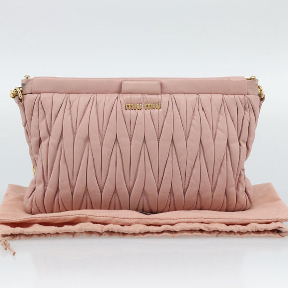 Miu Miu Matelasse Chain Shoulder Bag Leather 2way Pink Gold Auth 192292A