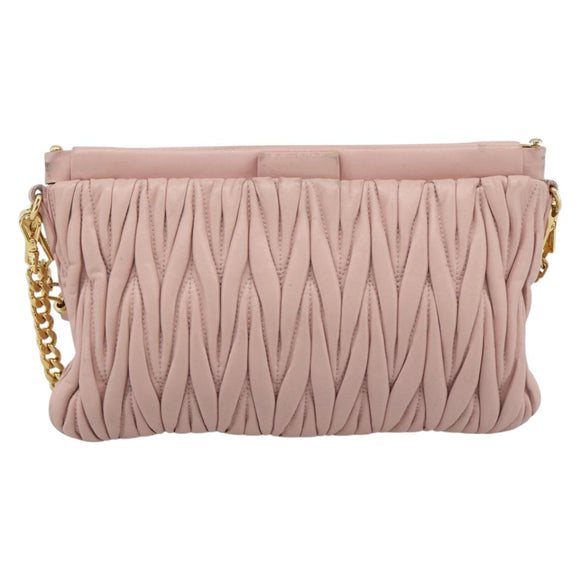 Miu Miu Matelasse Chain Shoulder Bag Leather 2way Pink Gold Auth 192292A