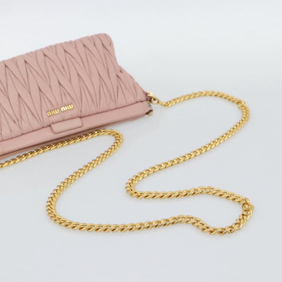 Miu Miu Matelasse Chain Shoulder Bag Leather 2way Pink Gold Auth 192292A