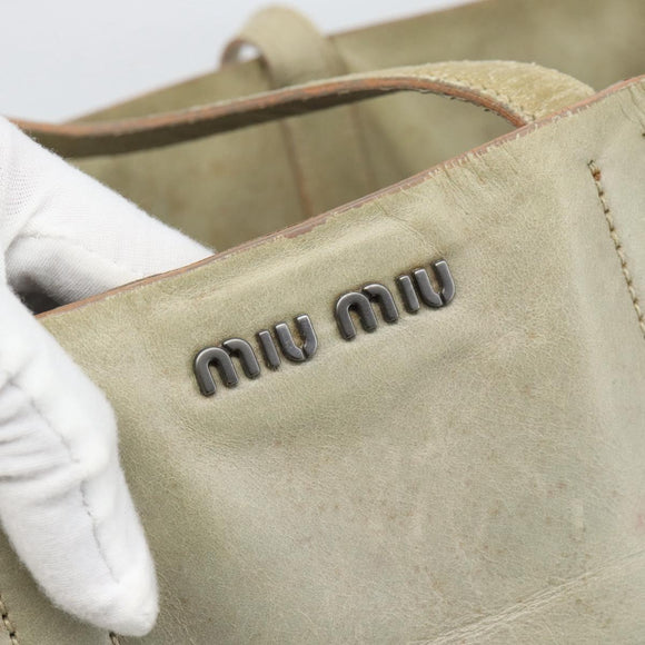 Miu Miu Tote Bag Leather Beige Silver Auth 192293