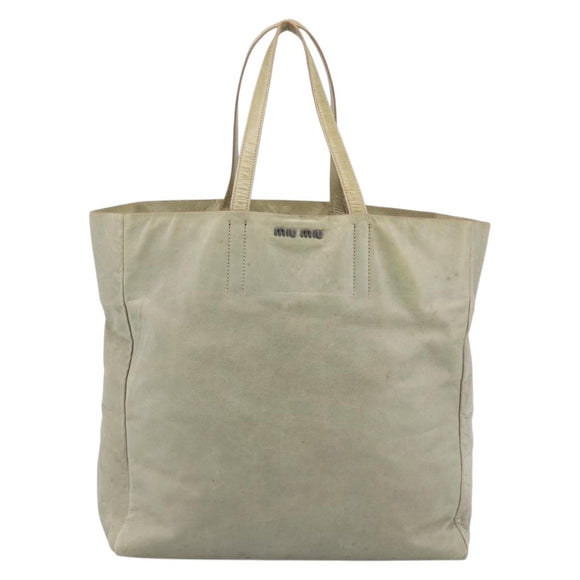 Miu Miu Tote Bag Leather Beige Silver Auth 192293
