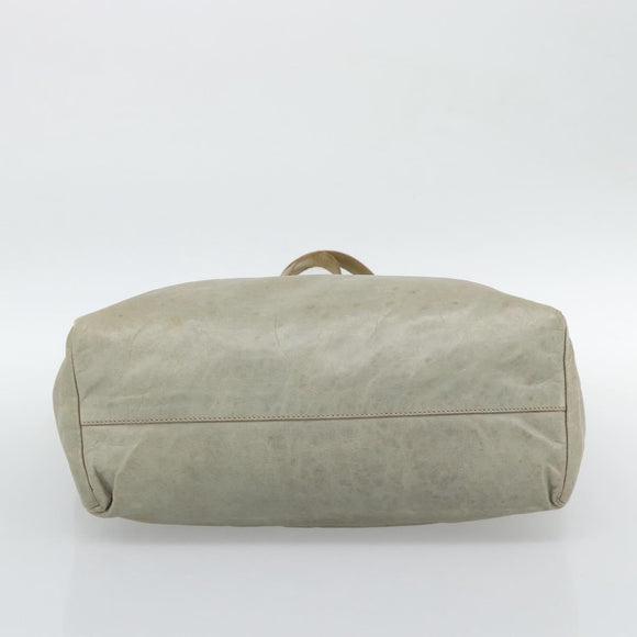 Miu Miu Tote Bag Leather Beige Silver Auth 192293