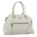 PRADA Hand Bag Vittero Dino Leather 2way White Silver Auth 192296V-1