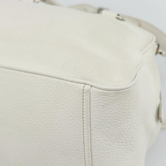 PRADA Hand Bag Vittero Dino Leather 2way White Silver Auth 192296V