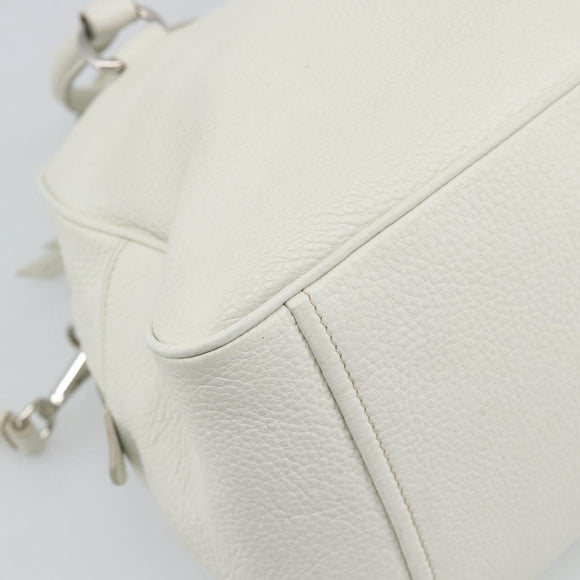 PRADA Hand Bag Vittero Dino Leather 2way White Silver Auth 192296V