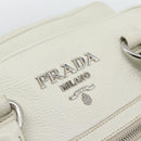 PRADA Hand Bag Vittero Dino Leather 2way White Silver Auth 192296V-20