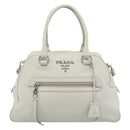 PRADA Hand Bag Vittero Dino Leather 2way White Silver Auth 192296V-13
