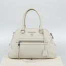 PRADA Hand Bag Vittero Dino Leather 2way White Silver Auth 192296V-12