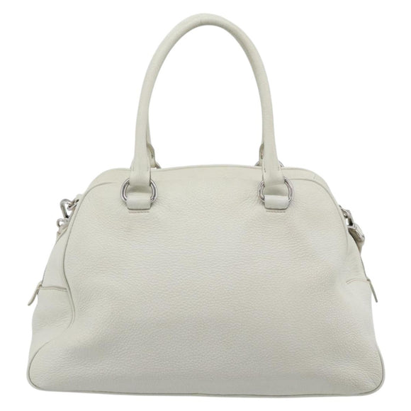 PRADA Hand Bag Vittero Dino Leather 2way White Silver Auth 192296V