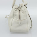PRADA Hand Bag Vittero Dino Leather 2way White Silver Auth 192296V-3