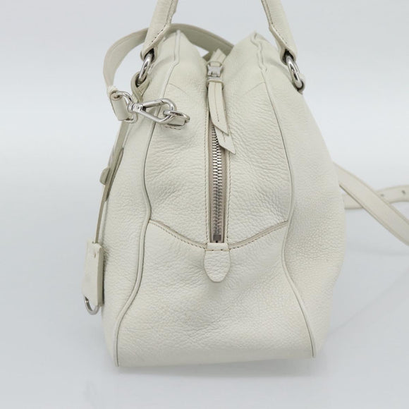 PRADA Hand Bag Vittero Dino Leather 2way White Silver Auth 192296V