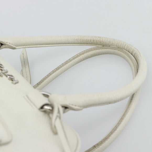 PRADA Hand Bag Vittero Dino Leather 2way White Silver Auth 192296V