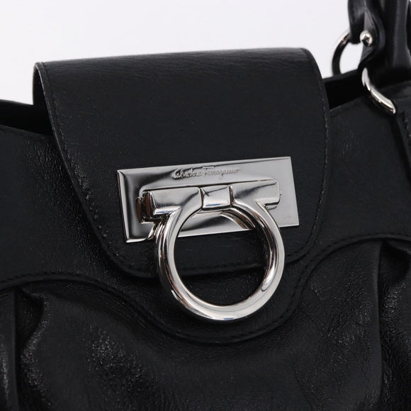 Salvatore Ferragamo Gancini Hand Bag Leather Black Silver Auth 192300A