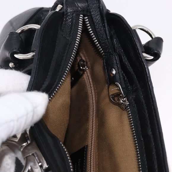 Salvatore Ferragamo Gancini Hand Bag Leather Black Silver Auth 192300A