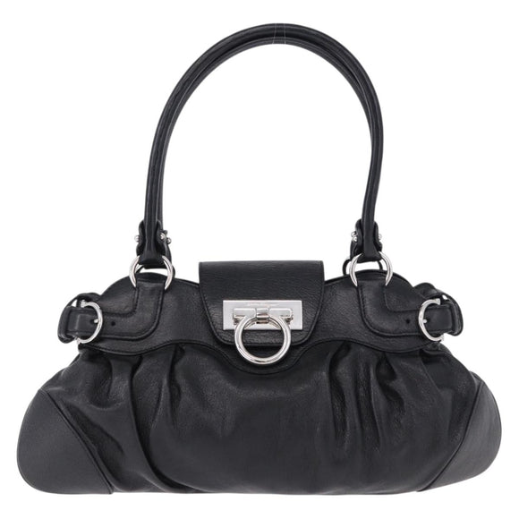 Salvatore Ferragamo Gancini Hand Bag Leather Black Silver Auth 192300A