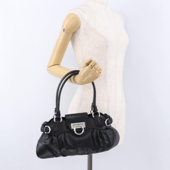 Salvatore Ferragamo Gancini Hand Bag Leather Black Silver Auth 192300A