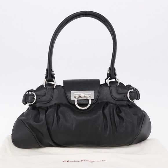 Salvatore Ferragamo Gancini Hand Bag Leather Black Silver Auth 192300A
