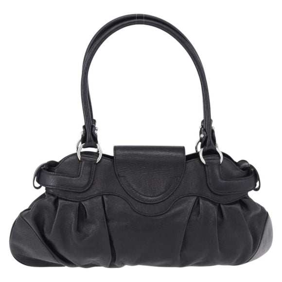 Salvatore Ferragamo Gancini Hand Bag Leather Black Silver Auth 192300A
