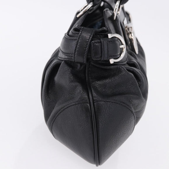 Salvatore Ferragamo Gancini Hand Bag Leather Black Silver Auth 192300A