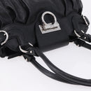 Salvatore Ferragamo Gancini Hand Bag Leather Black Silver Auth 192300A-6