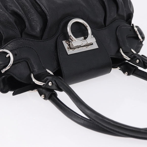 Salvatore Ferragamo Gancini Hand Bag Leather Black Silver Auth 192300A