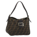 FENDI Zucca Canvas Mamma Baguette Shoulder Bag Brown Black Auth 192302V-1