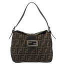 FENDI Zucca Canvas Mamma Baguette Shoulder Bag Brown Black Auth 192302V-2