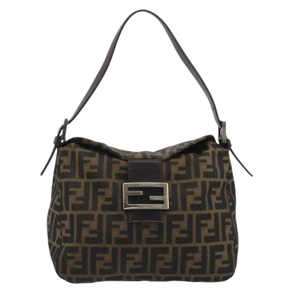 FENDI Zucca Canvas Mamma Baguette Shoulder Bag Brown Black Auth 192302V
