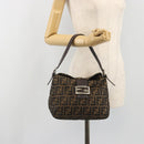FENDI Zucca Canvas Mamma Baguette Shoulder Bag Brown Black Auth 192302V-24
