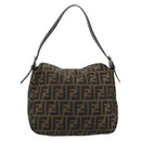 FENDI Zucca Canvas Mamma Baguette Shoulder Bag Brown Black Auth 192302V-3