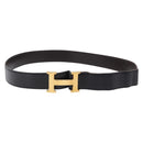 HERMES Constant H Belt Leather 35"" Black Gold Auth 192305-1