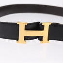 HERMES Constant H Belt Leather 35"" Black Gold Auth 192305-5