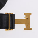 HERMES Constant H Belt Leather 35"" Black Gold Auth 192305-6