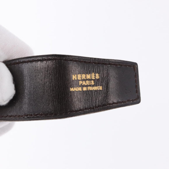 HERMES Constant H Belt Leather 35"" Black Gold Auth 192305
