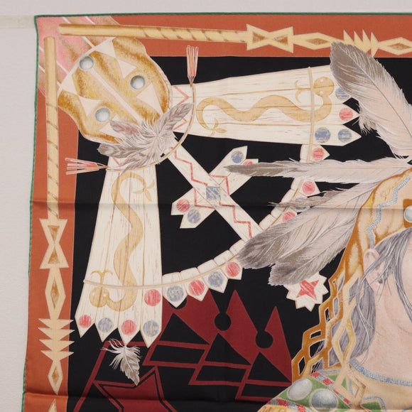 HERMES Carre90 Scarf Silk ""Cosmogonie Apache"" Brown Black Auth 192369M