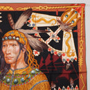 HERMES Carre90 Scarf Silk ""Cosmogonie Apache"" Brown Black Auth 192369M-4