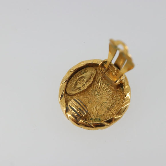 CHANEL COCO Mark Earring Metal Gold Tone CC Auth 192382