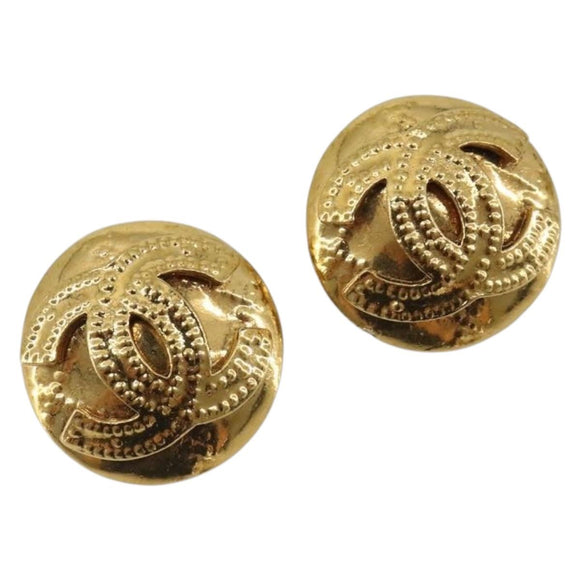 CHANEL COCO Mark Earring Metal Gold Tone CC Auth 192384