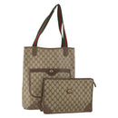 GUCCI GG Supreme Clutch Bag Tote Bag PVC Leather 2 Set Beige Gold Auth 192415-1