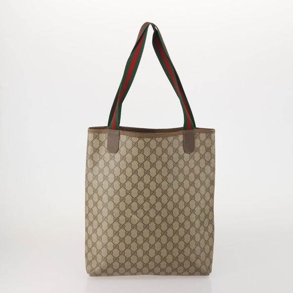 GUCCI GG Supreme Clutch Bag Tote Bag PVC Leather 2 Set Beige Gold Auth 192415
