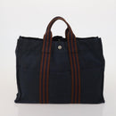 HERMES Fourre Tout MM Hand Bag Canvas 2 Set Navy Orange Auth 192416-10