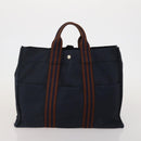 HERMES Fourre Tout MM Hand Bag Canvas 2 Set Navy Orange Auth 192416-11