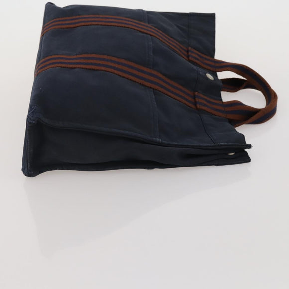 HERMES Fourre Tout MM Hand Bag Canvas 2 Set Navy Orange Auth 192416
