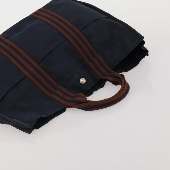 HERMES Fourre Tout MM Hand Bag Canvas 2 Set Navy Orange Auth 192416